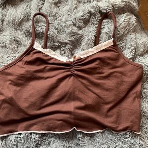 Brown tank top with lace trim